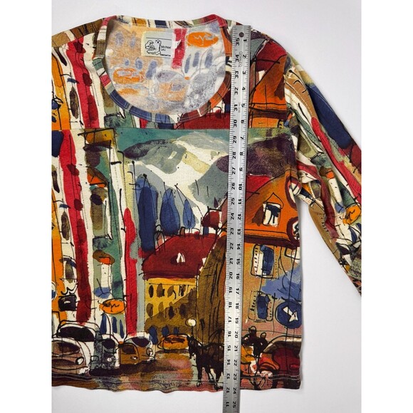Vintage Michael Lau Top Womens Small Cotton Art Print City Scene Made in USA - Picture 9 of 11